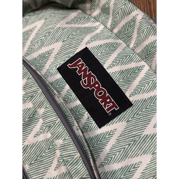 JanSport Originals Gray White Geometric Backpack With Suede Leather Bottom - Picture 3 of 7